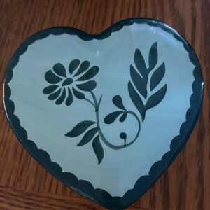 Anthropologie Heart-Shaped Candle Holder - Green and Cream